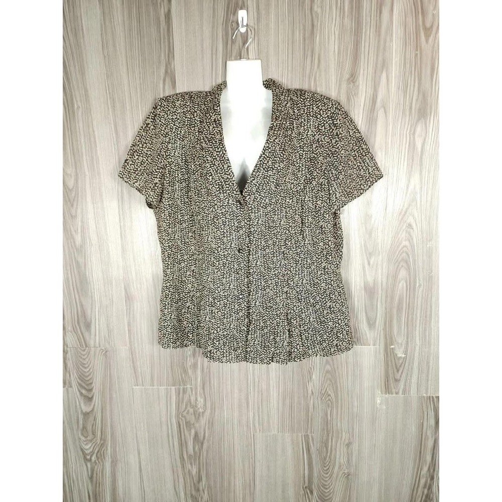 Julian Taylor New York Brown Tan Geometric Print Short Sleeve Jacket Top Size 16